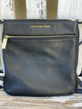 Michael Kors Riley Black Pebbled Leather Shoulder Crossbody with Gold Hardware